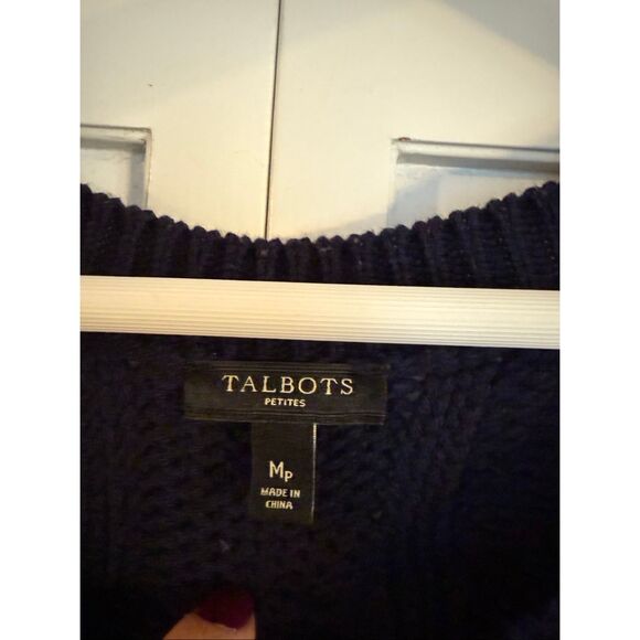 Talbots navy cableknit cardigan sweater medium petite - Picture 3 of 8